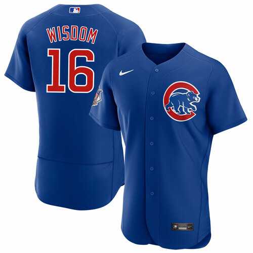 Men%27s Chicago Cubs #16 Patrick Wisdom Blue Flex Base Stitched Jersey Dzhi
